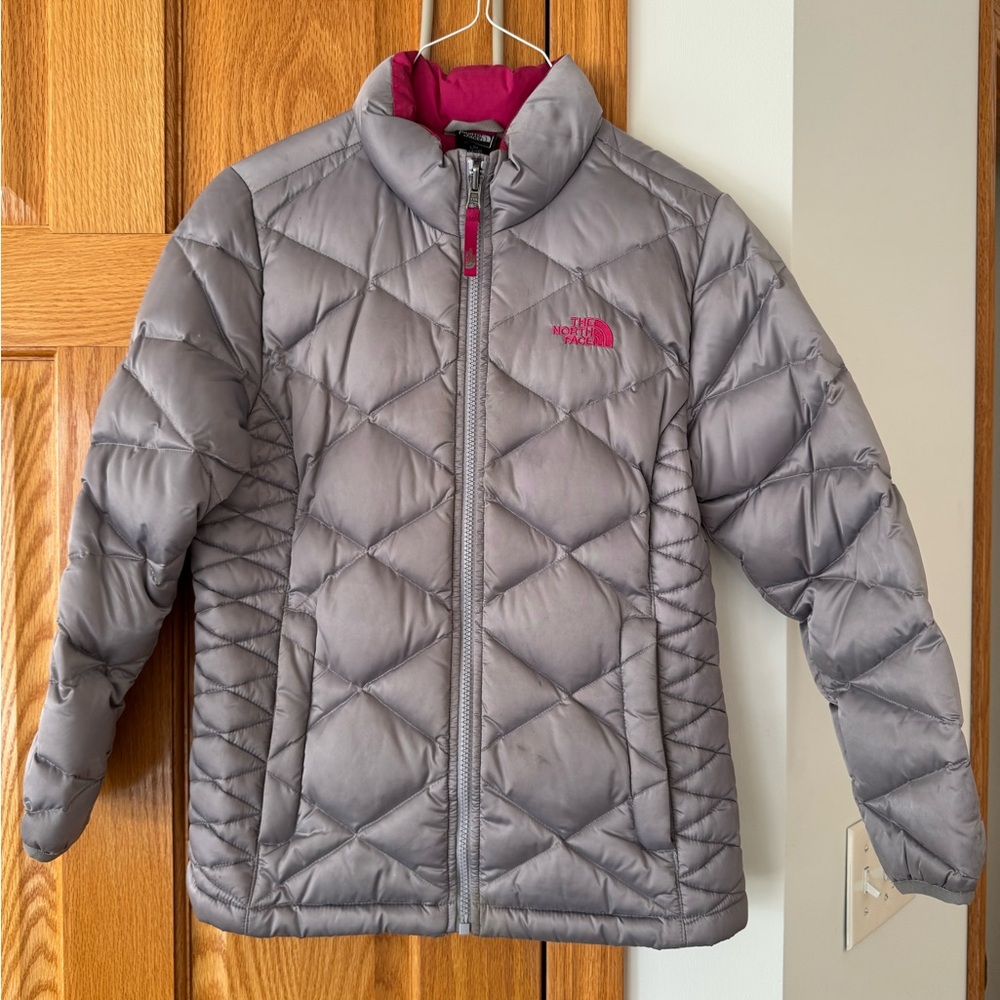 The North Face Gray Quilted Jacket with Pink Accents